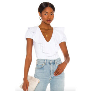 2/$30 SUSANA MONACO Puff Sleeve Ruffle V-Neck Top Size S White Sugar New $188